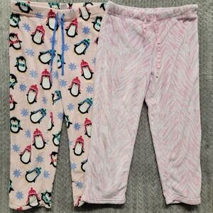 2 Lounge Pants Secret Treasures Ladies XL(16-18) Soft Fleece Pink Zebra Penguins